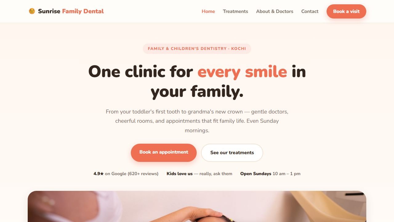 Screenshot of the Sunrise Family Dental demo website homepage