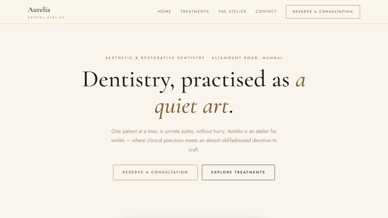 Screenshot of the Aurelia Dental Atelier demo website homepage