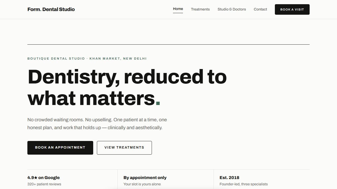 Screenshot of the Form Dental Studio demo website homepage